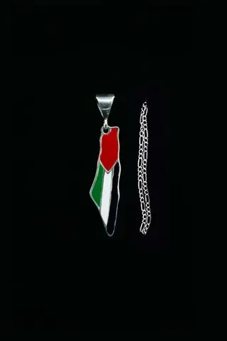 قلادة - سنسال - فضة خريطة فلسطين مع الوان العلم حجم كبير 